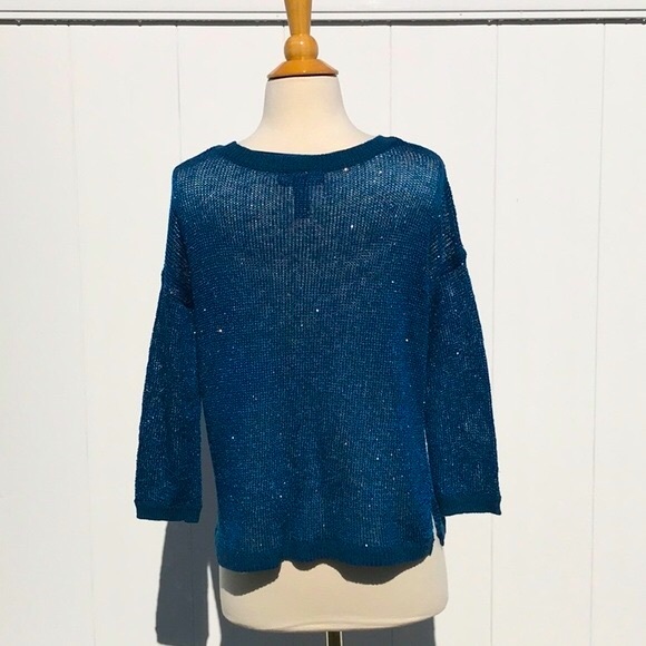 INC International Concepts 3/4 Blue Sleeve Sequin Sweater Size Small - Picture 4 of 11